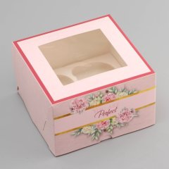 Коробка на 4 капкейка с окном "Ты идеальна" 16х16х10 см 10716703