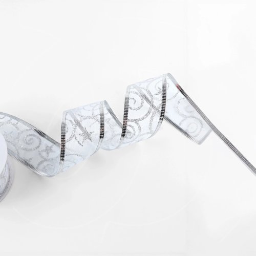 Лента для декора и упаковки Капроновая "Вензеля" Серебро 3,8 см 6840546