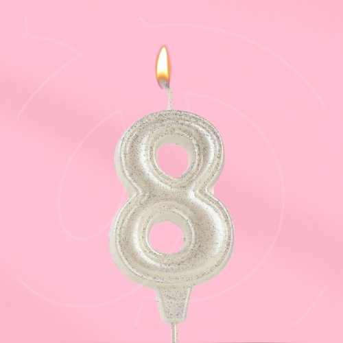 Свеча декоративная Цифра "8" Жемчужный перламутр с блёстками 10870124, 139 ₽ Свеча декоративная Цифра "8" Жемчужный перламутр с блёстками 10870124