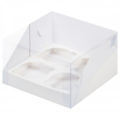 Коробка на 4 капкейка с прозрачной крышкой белая 040273 ф