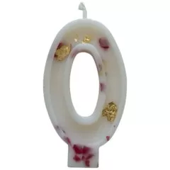 Свеча декоративная Цифра "0" Белая с розой и поталью 
