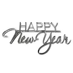 Топпер декоративный акриловый "Happy New Year" Серебро 11х5 см ТСК159
