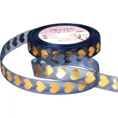 Лента для декора и упаковки Тёмно-синяя Сердца 1,5 см 9700409