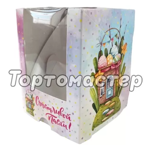 Коробка для кулича "Пасхальный домик" 9,5х9,5х12,5 см КУ-00548	