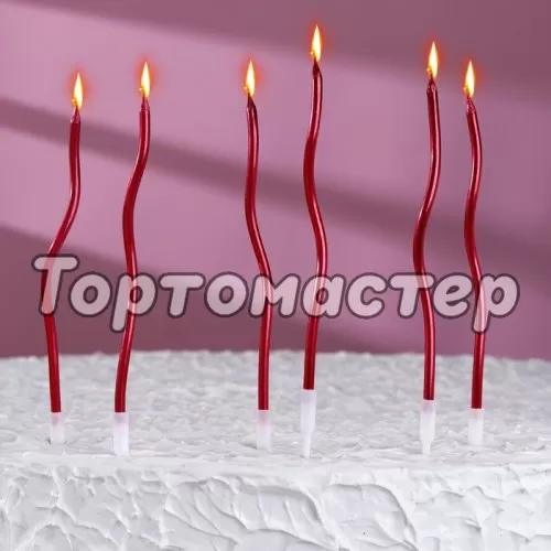 Свечи декоративные "Серпантин" Красный рубин 12 см 6 шт 7597549, Свеч-13